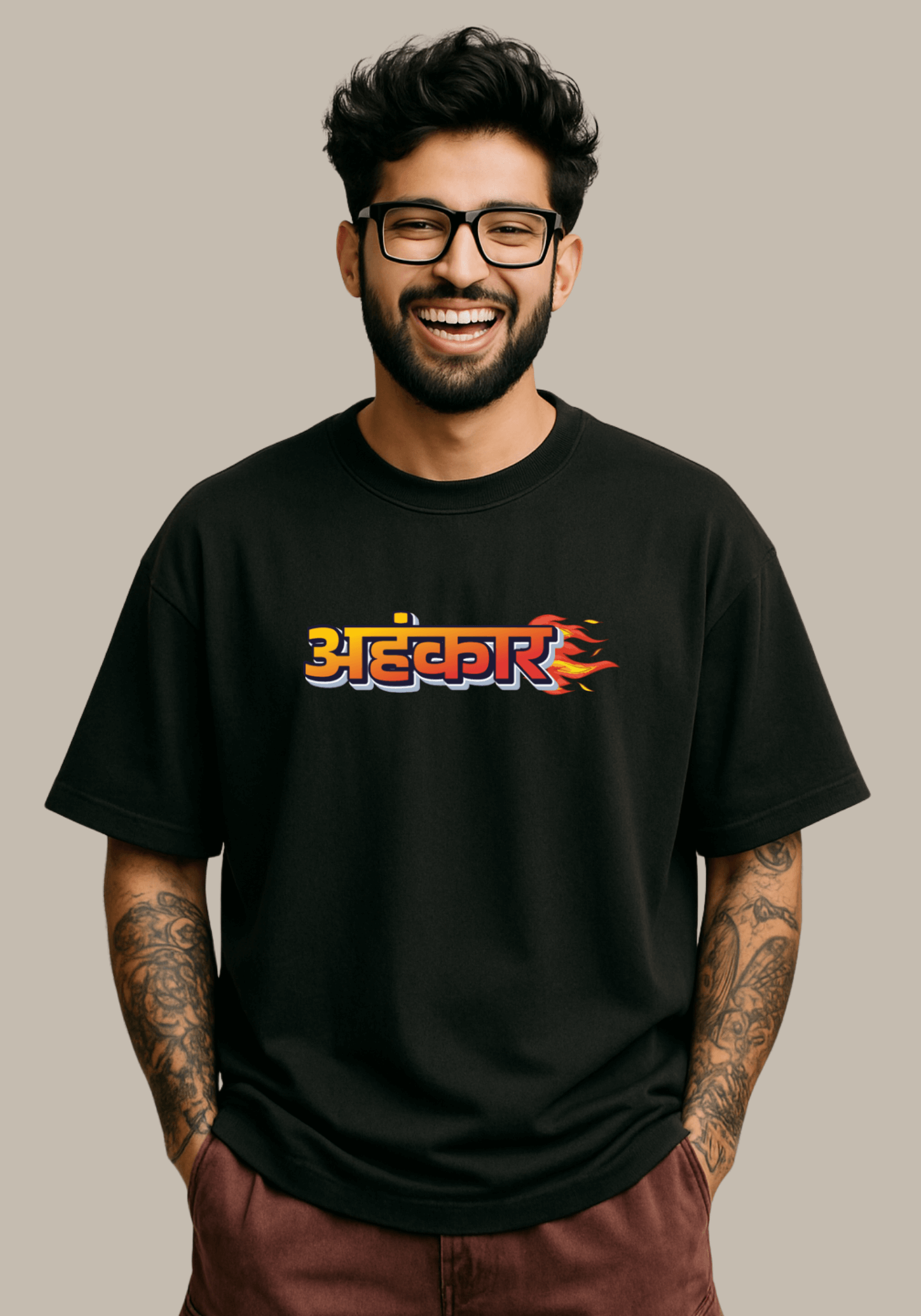 Hindi Typography “Ahankaar” Oversized Drop Shoulder T-Shirt