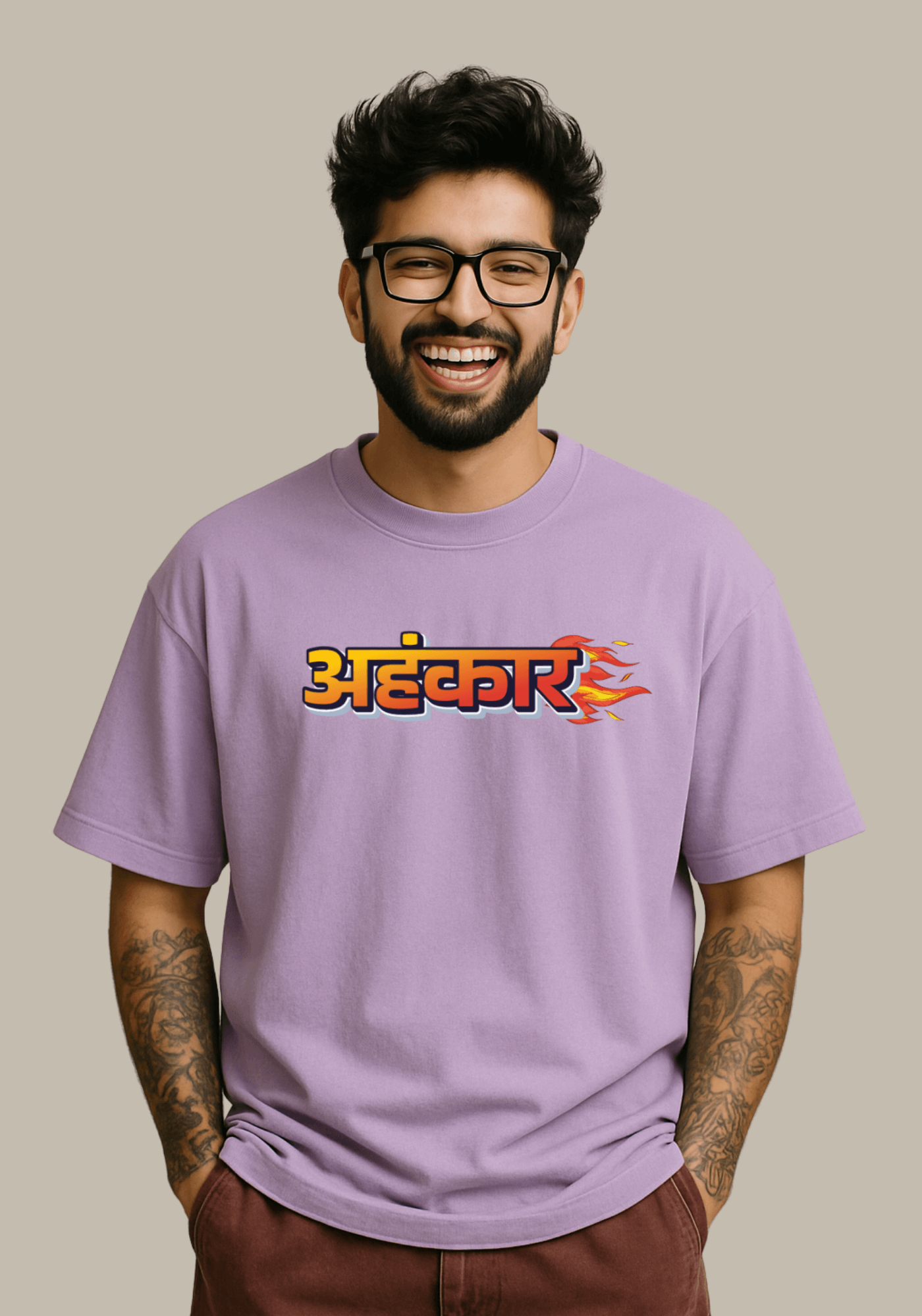 Hindi Typography “Ahankaar” Oversized Drop Shoulder T-Shirt