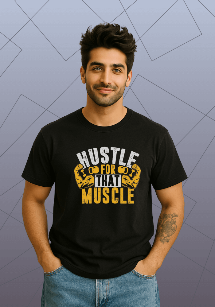 Premium Honeycomb Cotton T-shirt – Hustle for That Muscle Graphic Print
