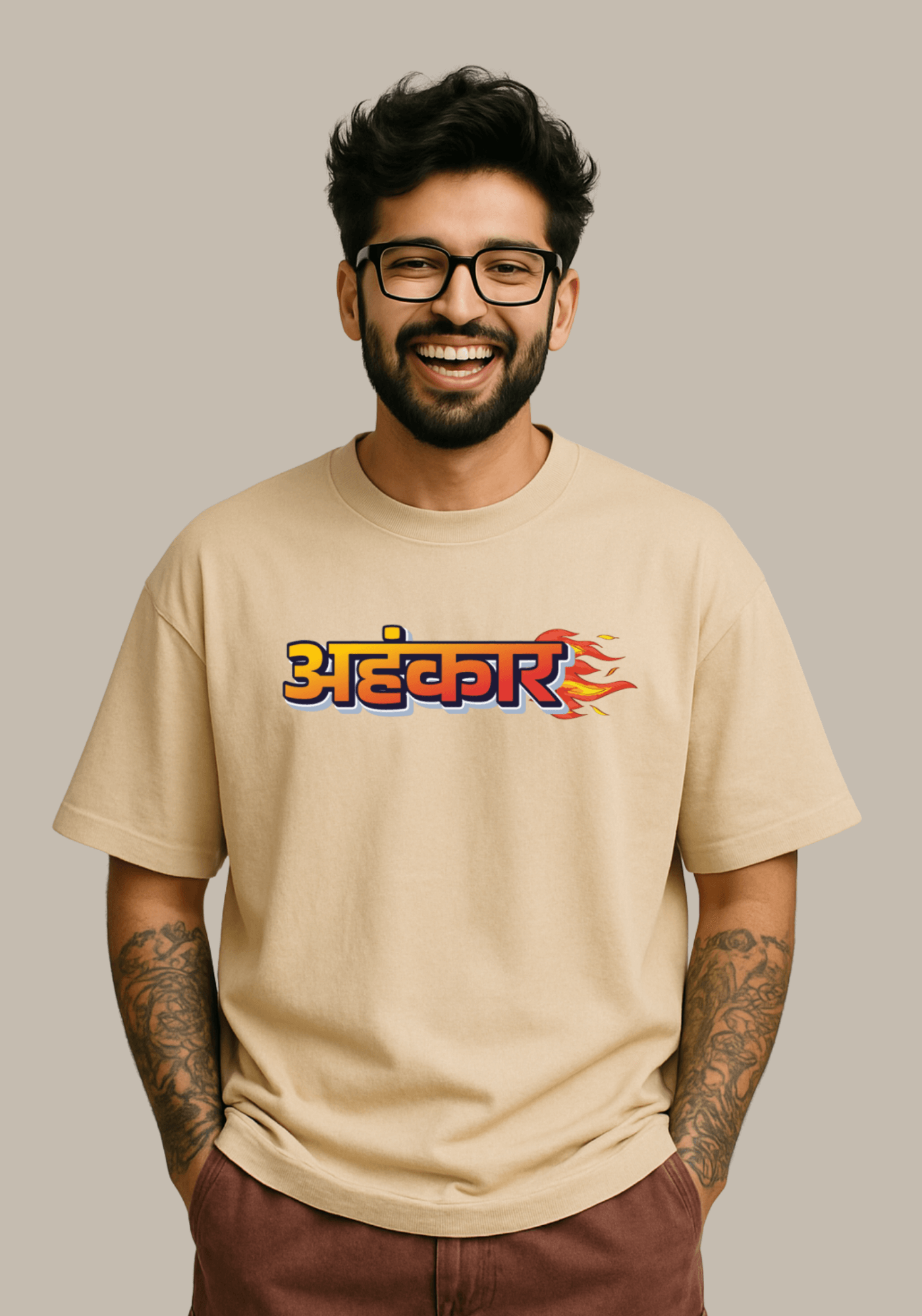 Hindi Typography “Ahankaar” Oversized Drop Shoulder T-Shirt