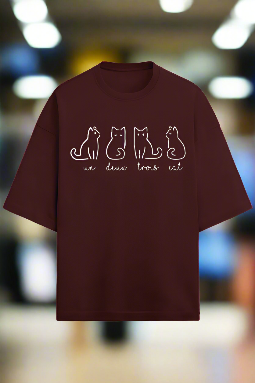 maroon cool cat graphic oversized terry cotton tee for men and women
