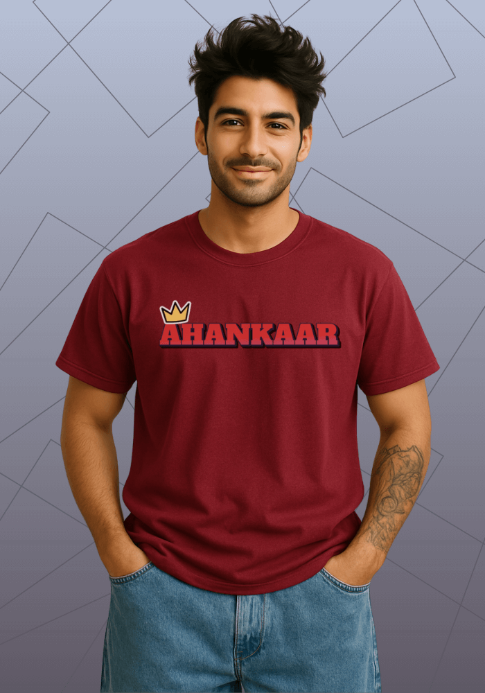 Premium Honeycomb Cotton Regular Fit T-Shirt with Bold “Ahankaar” English Typography Print for Unapologetic Style