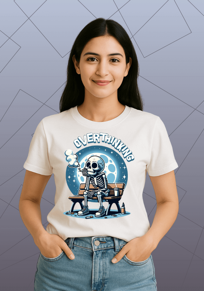 Premium Honeycomb Cotton T-shirt – Overthinking Skeleton Design