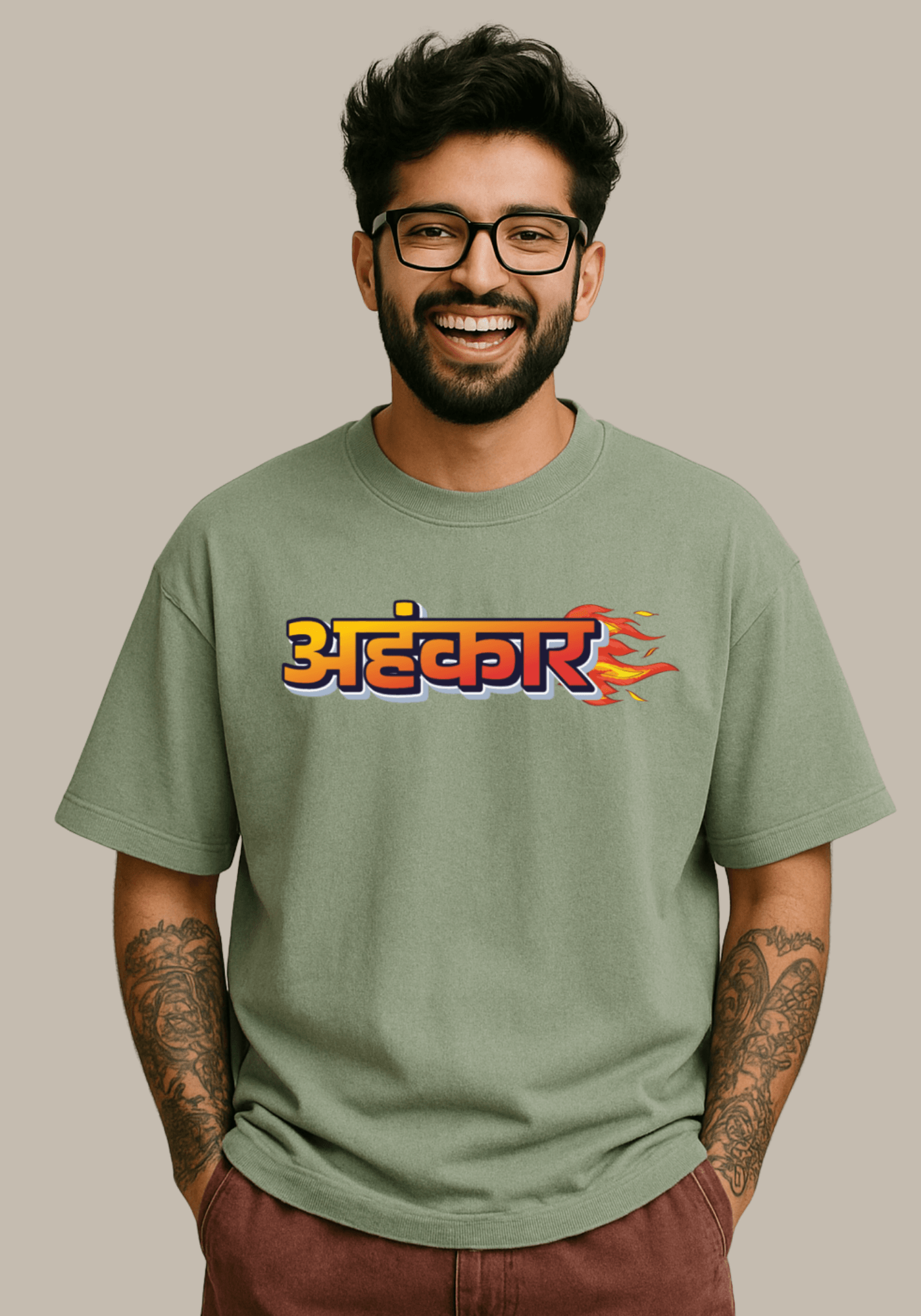 Hindi Typography “Ahankaar” Oversized Drop Shoulder T-Shirt