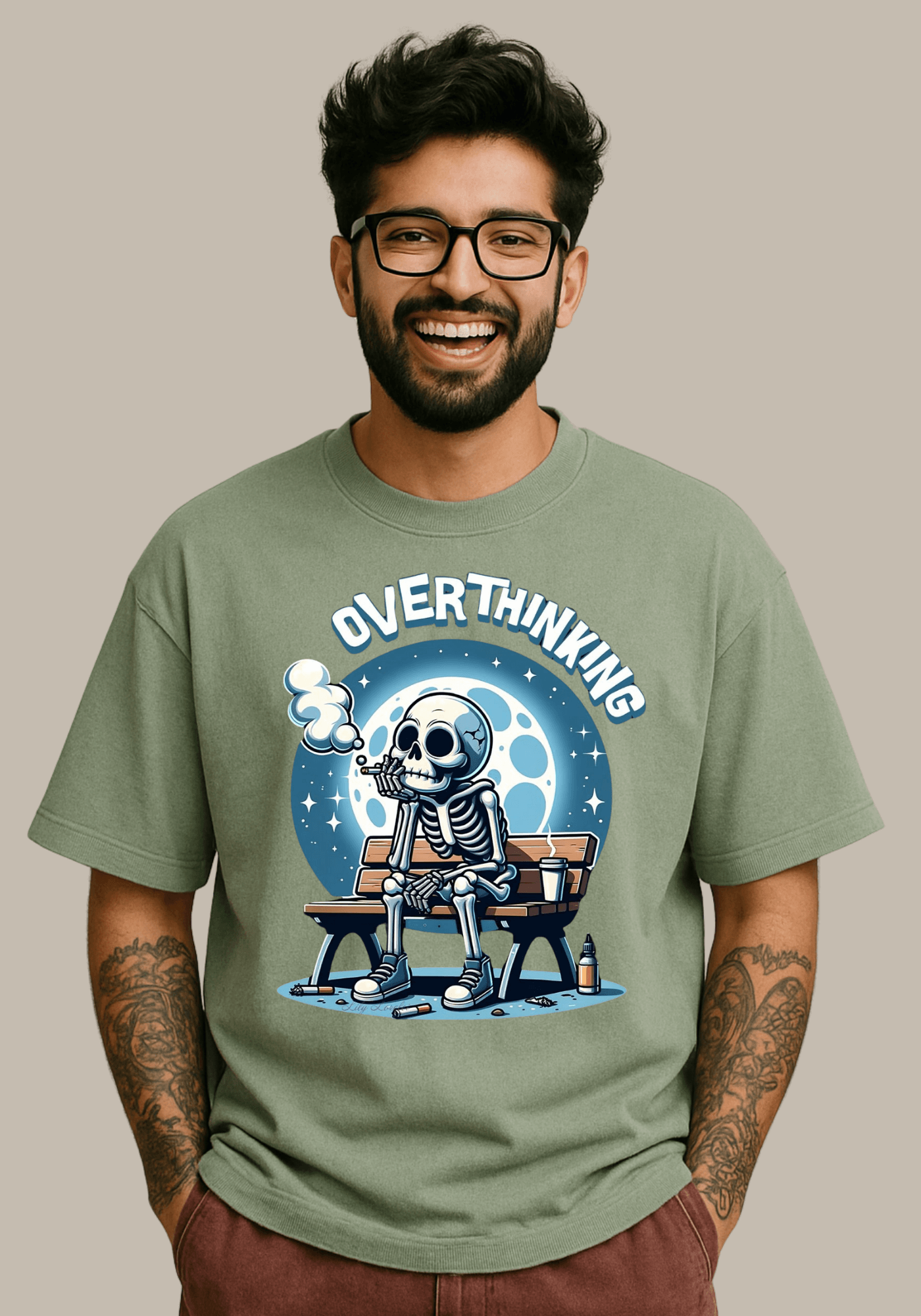 Overthinking Skeleton Oversized Drop shoulder Tshirt