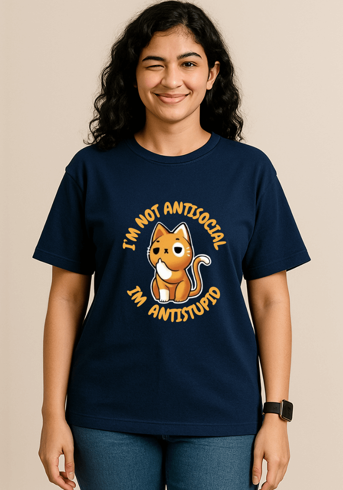 Anti-Stupid Cat Oversized Drop Shoulder T-Shirt