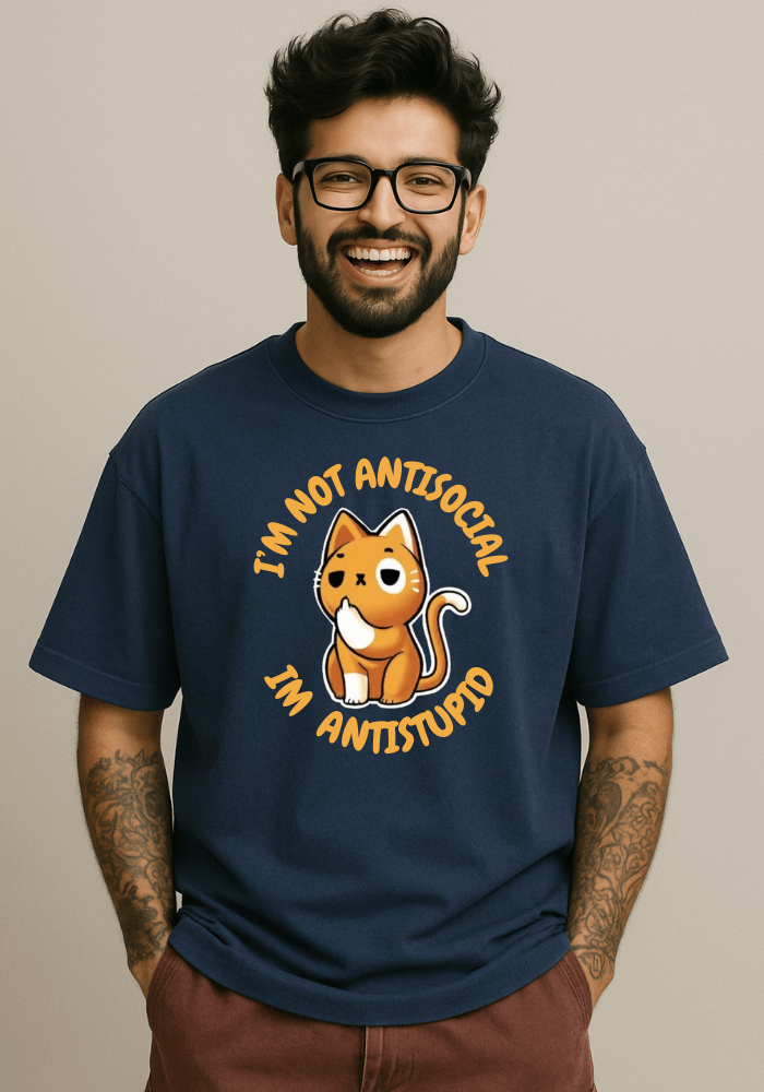 Anti-Stupid Cat Oversized Drop Shoulder T-Shirt