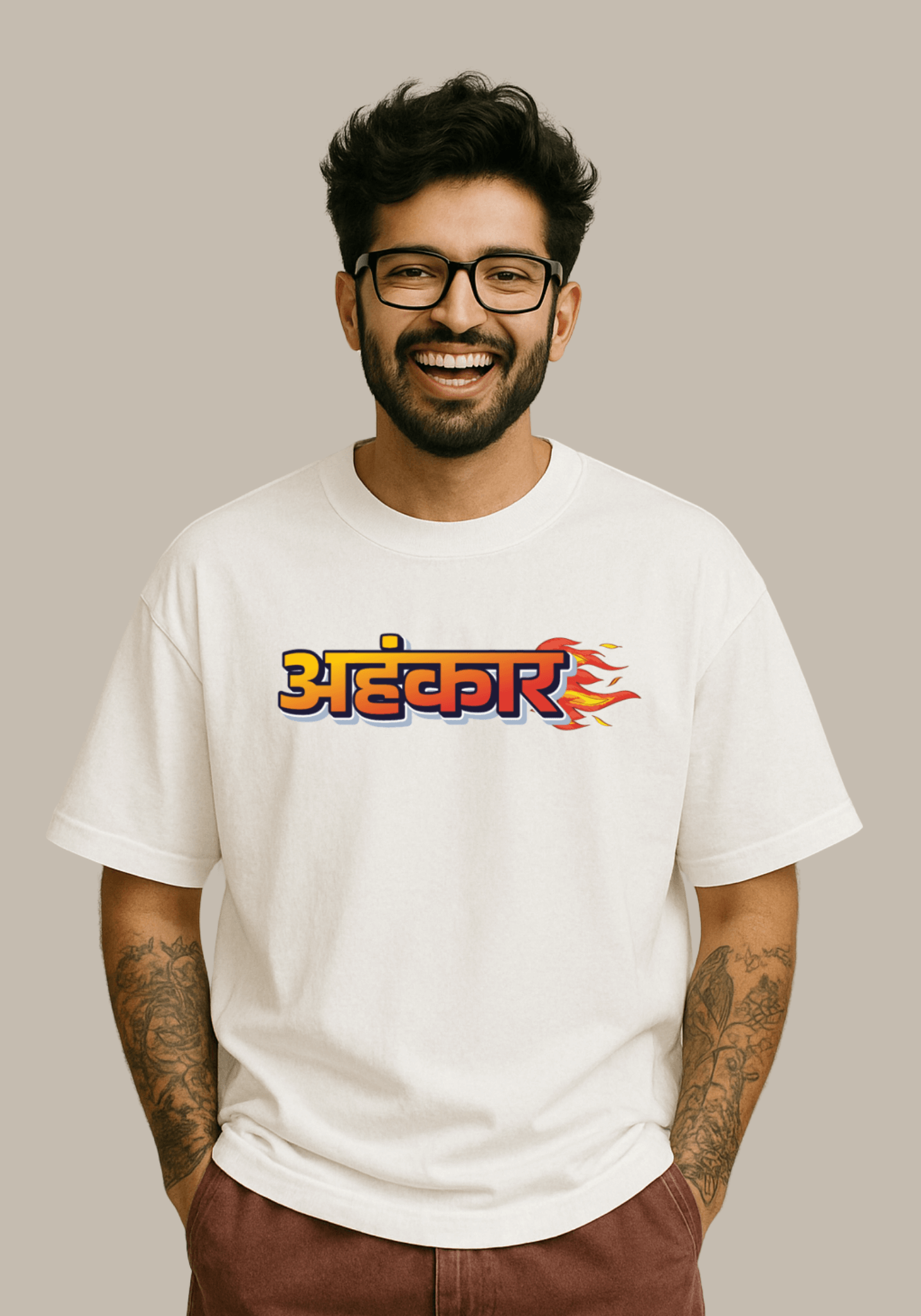 Hindi Typography “Ahankaar” Oversized Drop Shoulder T-Shirt