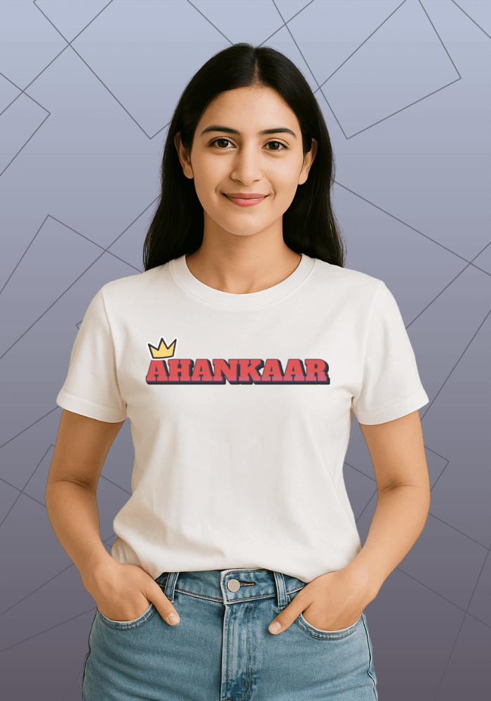 Premium Honeycomb Cotton Regular Fit T-Shirt with Bold “Ahankaar” English Typography Print for Unapologetic Style