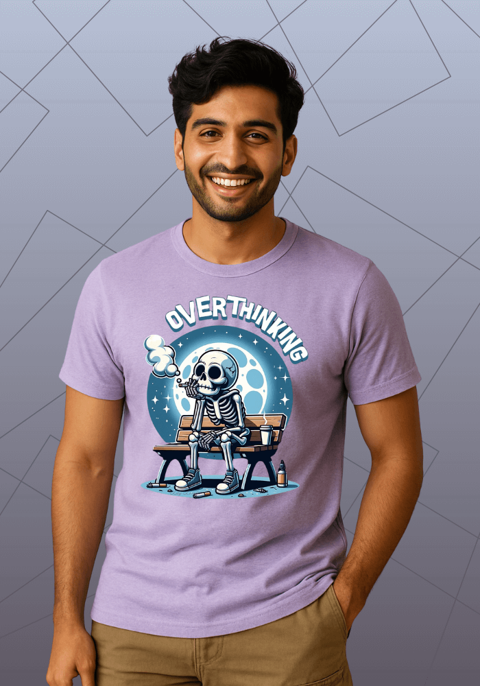 Premium Honeycomb Cotton T-shirt – Overthinking Skeleton Design