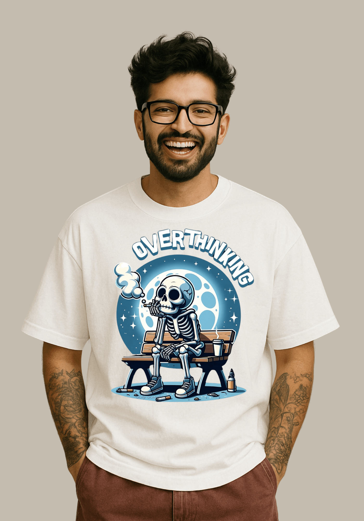 Overthinking Skeleton Oversized Drop shoulder Tshirt