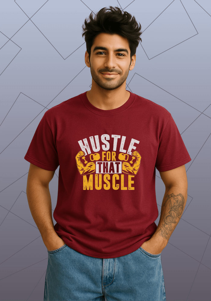 Premium Honeycomb Cotton T-shirt – Hustle for That Muscle Graphic Print