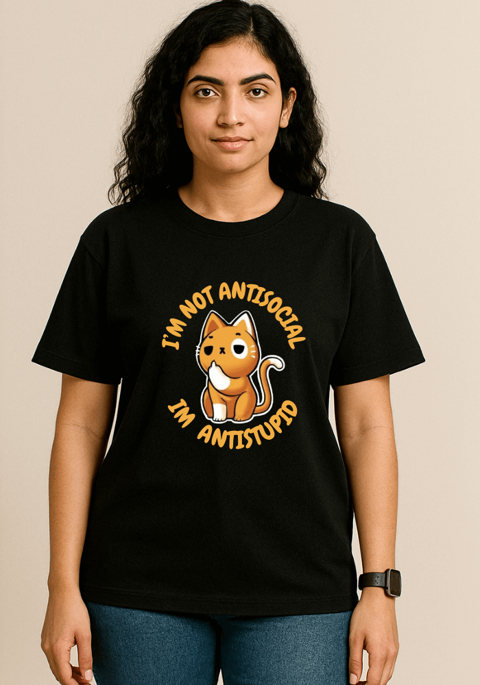 Anti-Stupid Cat Oversized Drop Shoulder T-Shirt