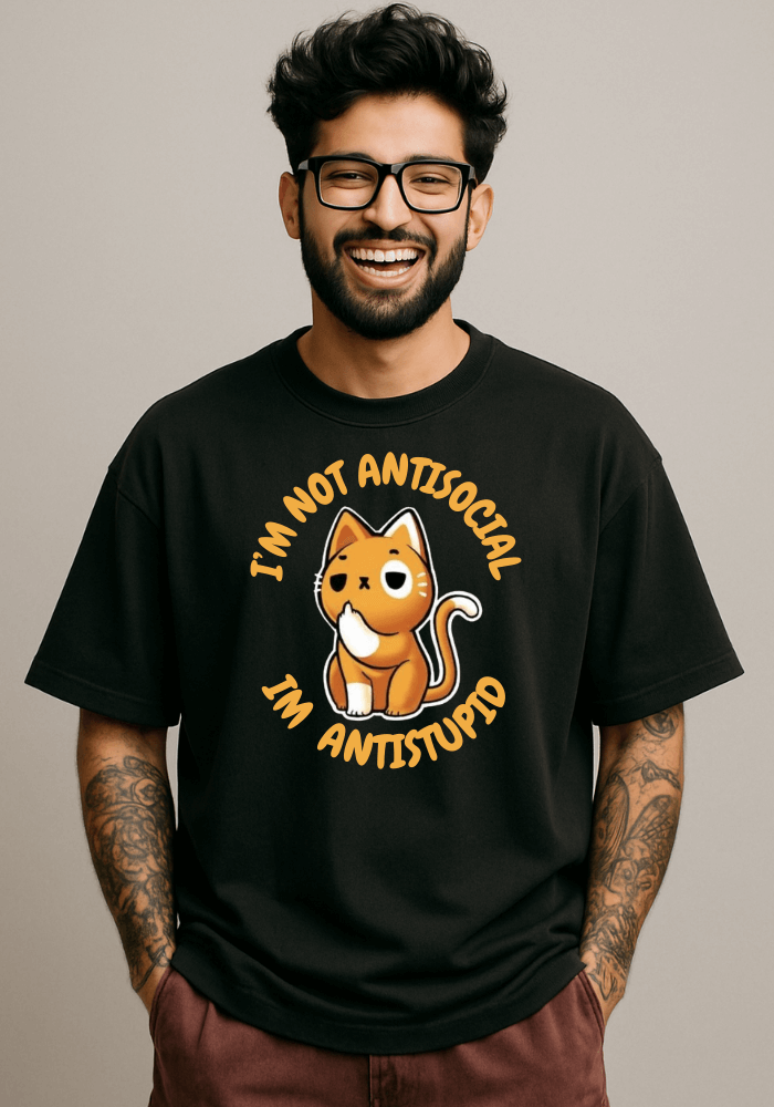 Anti-Stupid Cat Oversized Drop Shoulder T-Shirt