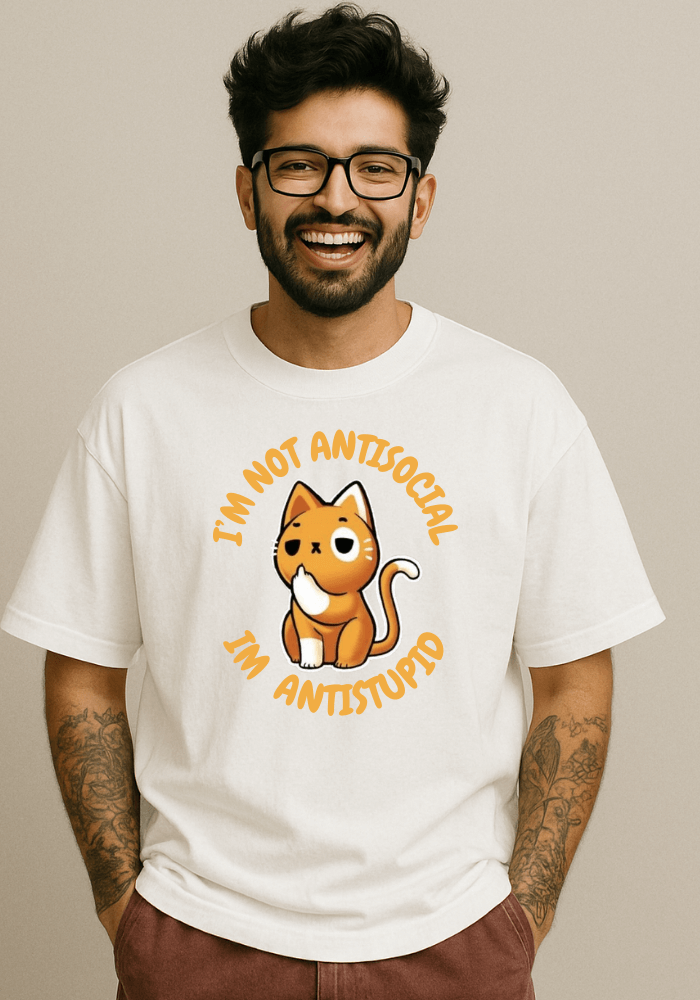 Anti-Stupid Cat Oversized Drop Shoulder T-Shirt