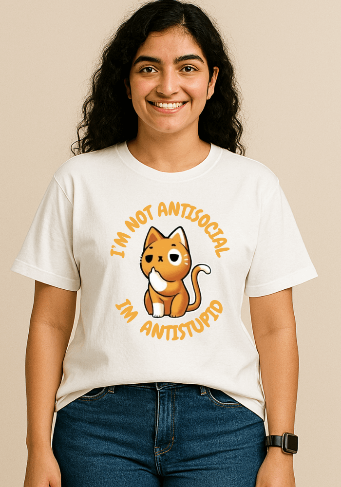 Anti-Stupid Cat Oversized Drop Shoulder T-Shirt