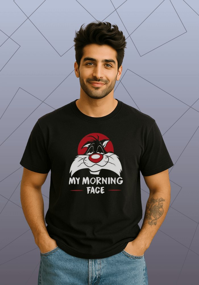 Premium Honeycomb Cotton T-shirt – My Morning Face Tom Graphic Print