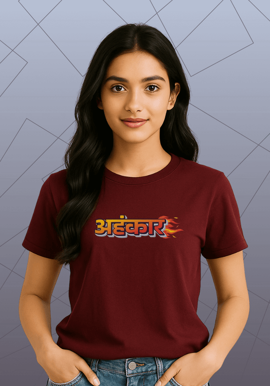 Premium Honeycomb Cotton Regular Fit T-Shirt with Bold Hindi Typography “Ahankaar”