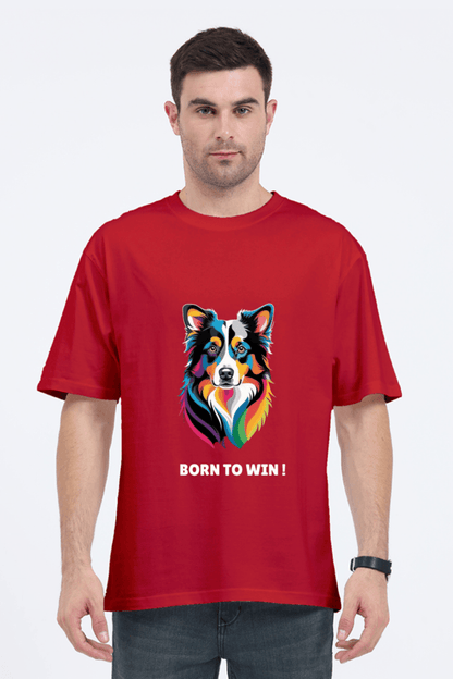 Oversized Unisex T-Shirt – Dog Logo with "Born to Win" Quote