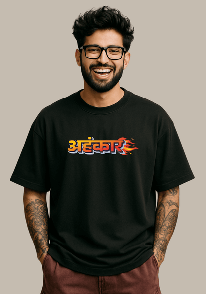 Hindi Typography “Ahankaar” Oversized Drop Shoulder T-Shirt