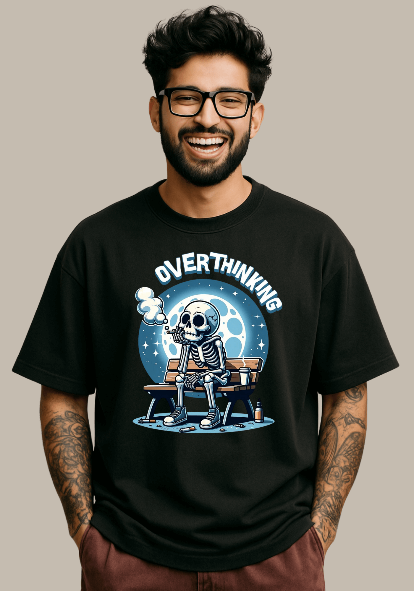 Overthinking Skeleton Oversized Drop shoulder Tshirt