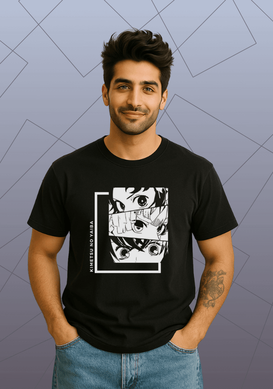 Premium Honeycomb Cotton T-shirt – Demon Slayer Kimetsu no Yaiba Anime Design