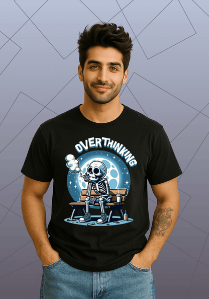 Premium Honeycomb Cotton T-shirt – Overthinking Skeleton Design