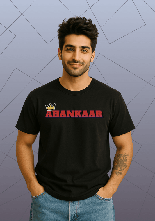 Premium Honeycomb Cotton Regular Fit T-Shirt with Bold “Ahankaar” English Typography Print for Unapologetic Style