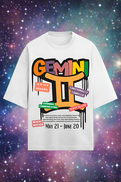 Oversized Terry Cotton T-Shirt for Men and Women - Gemini Edition