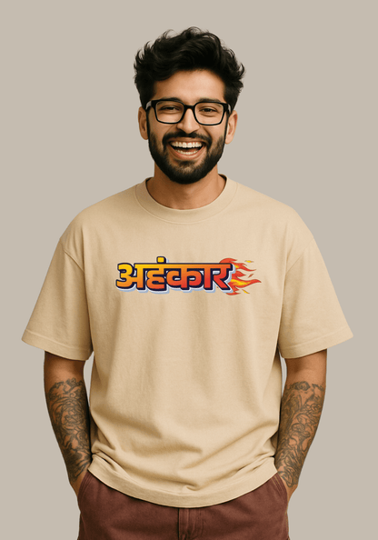 Hindi Typography “Ahankaar” Oversized Drop Shoulder T-Shirt