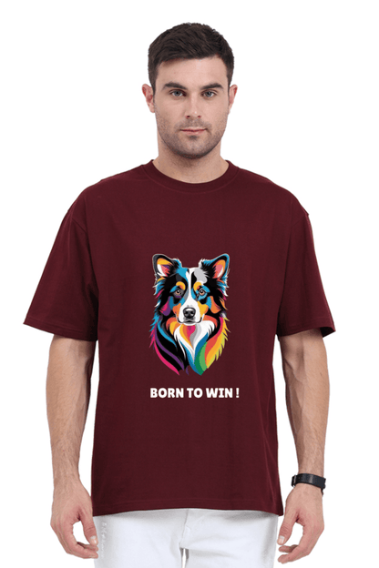 Oversized Unisex T-Shirt – Dog Logo with "Born to Win" Quote