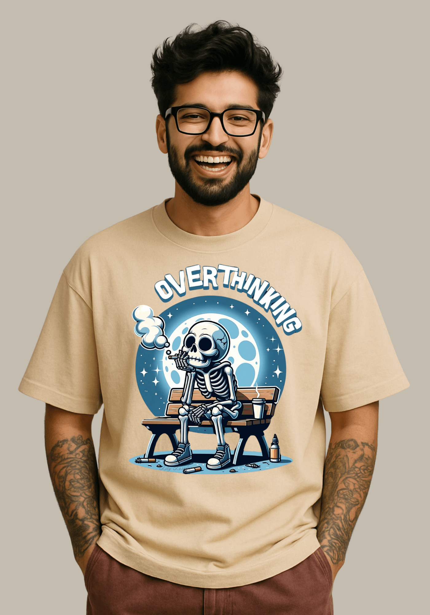 Overthinking Skeleton Oversized Drop shoulder Tshirt