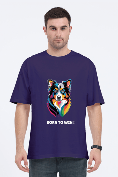 Oversized Unisex T-Shirt – Dog Logo with "Born to Win" Quote
