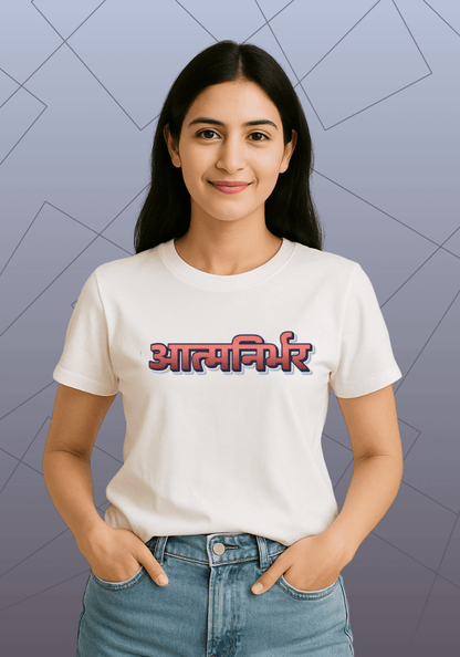 Premium Honeycomb Cotton T-shirt – Aatmanirbhar Hindi Typography Design