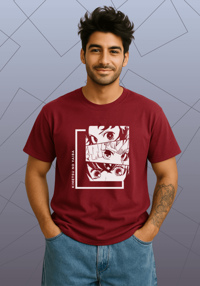 Premium Honeycomb Cotton T-shirt – Demon Slayer Kimetsu no Yaiba Anime Design