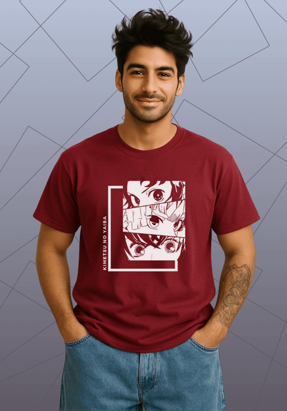 Premium Honeycomb Cotton T-shirt – Demon Slayer Kimetsu no Yaiba Anime Design