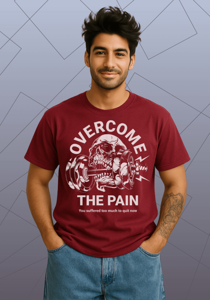 Premium Honeycomb Cotton Regular Fit Gym T-Shirt “Overcome The Pain”