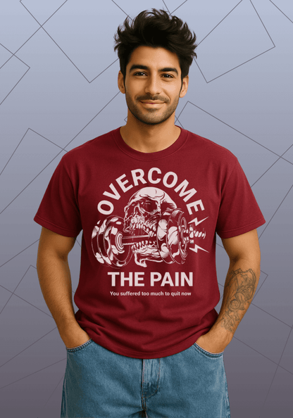 Premium Honeycomb Cotton Regular Fit Gym T-Shirt “Overcome The Pain”