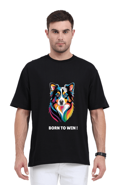 Oversized Unisex T-Shirt – Dog Logo with "Born to Win" Quote