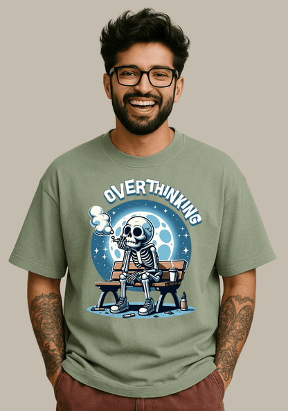Overthinking Skeleton Oversized Drop shoulder Tshirt
