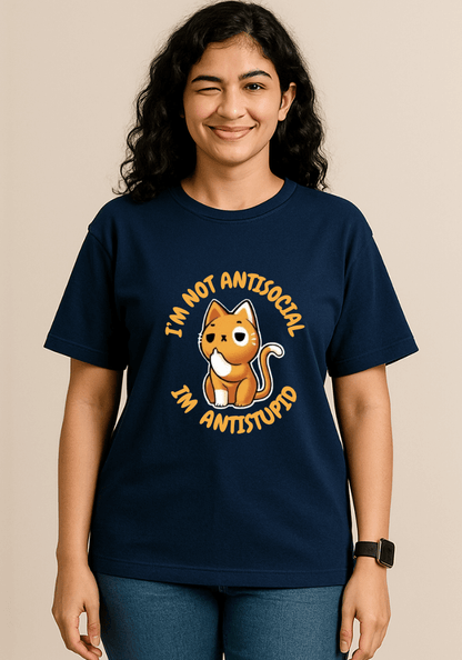 Anti-Stupid Cat Oversized Drop Shoulder T-Shirt