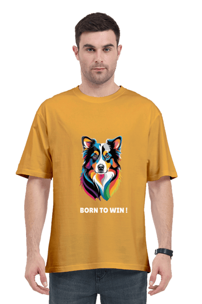 Oversized Unisex T-Shirt – Dog Logo with "Born to Win" Quote