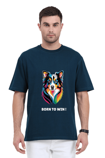 Oversized Unisex T-Shirt – Dog Logo with "Born to Win" Quote