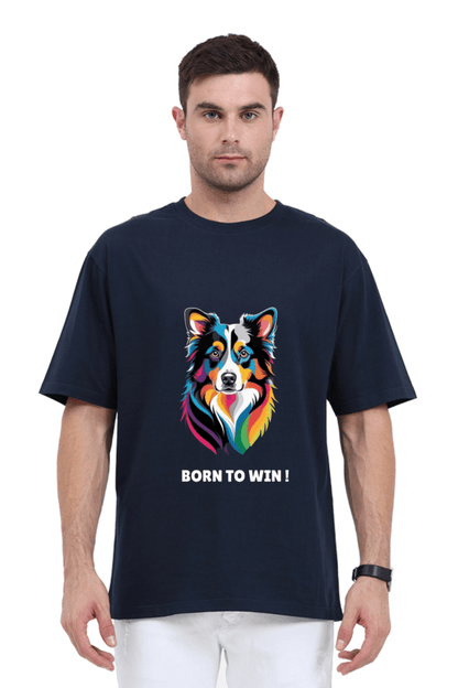 Oversized Unisex T-Shirt – Dog Logo with "Born to Win" Quote