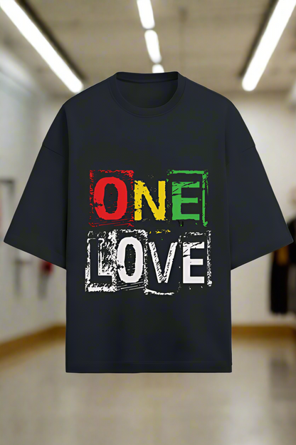 Oversized Terry Cotton T-Shirt for Men and Women - One Love