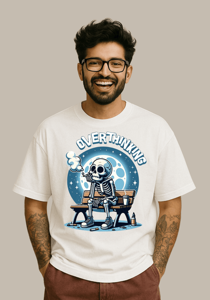 Overthinking Skeleton Oversized Drop shoulder Tshirt