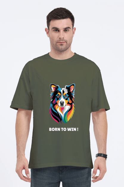 Oversized Unisex T-Shirt – Dog Logo with "Born to Win" Quote