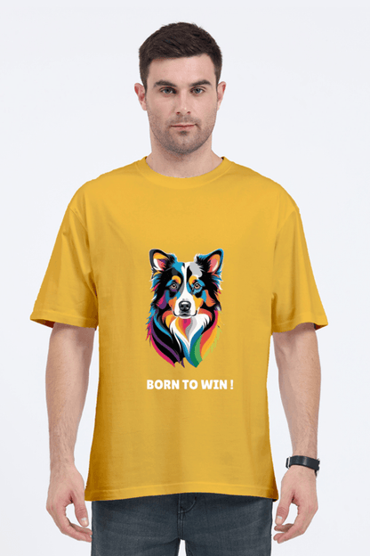 Oversized Unisex T-Shirt – Dog Logo with "Born to Win" Quote