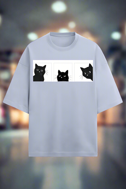 lavender  cotton oversized t-shirt for men and women with cute cat graphic
