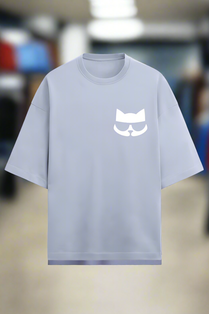 lavender cotton oversized t-shirt for men and women with classy cat graphic